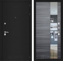 Входные двери с ЗЕРКАЛОМ - Входная дверь CLASSIC шагрень черная с Зеркалом - Сандал серый горизонтальный