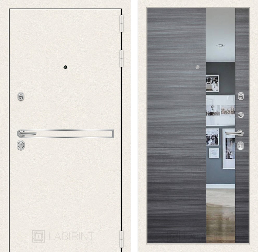 Коллекция Line WHITE - Входная дверь Лайн WHITE с Зеркалом - Сандал серый горизонтальный