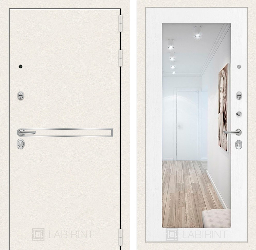 Коллекция Line WHITE - Входная дверь Лайн WHITE с Зеркалом 18 - Белое дерево